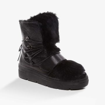 UGG OZWEAR Ladies Black Hazel Snow Boots With A Detachable Fur Premium Sheepskin Ob354