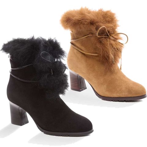 UGG OZWEAR Ladies Leah Fur Lined Heel Boots Premium Sheepskin Fashion Boots Ob352