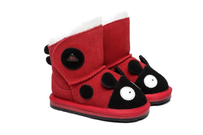 Ladybug Sheepskin Boots Toddler