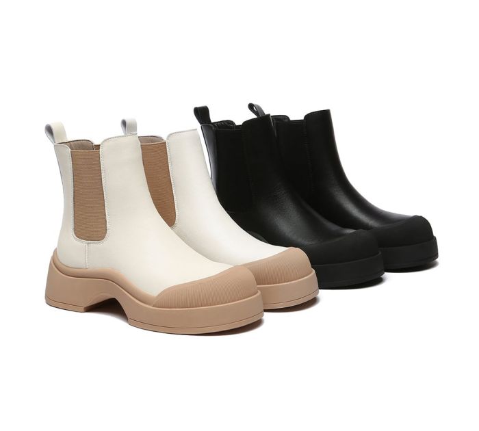 EVERAU® Women Leather Ankle Chunky Fashion Boots Mindy