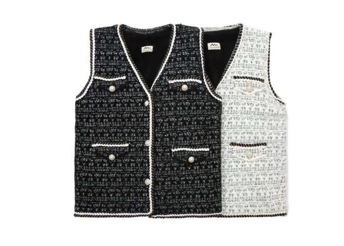 TA Women Tweed Vest Pearl Twist Knitted Vest